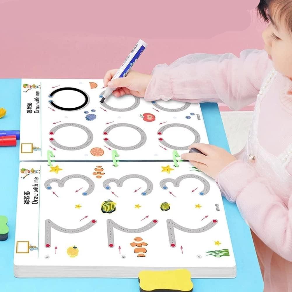 SmartTracing educatief werkboek ontworpen om kinderen te helpen vormen, letters en cijfers te leren traceren.
