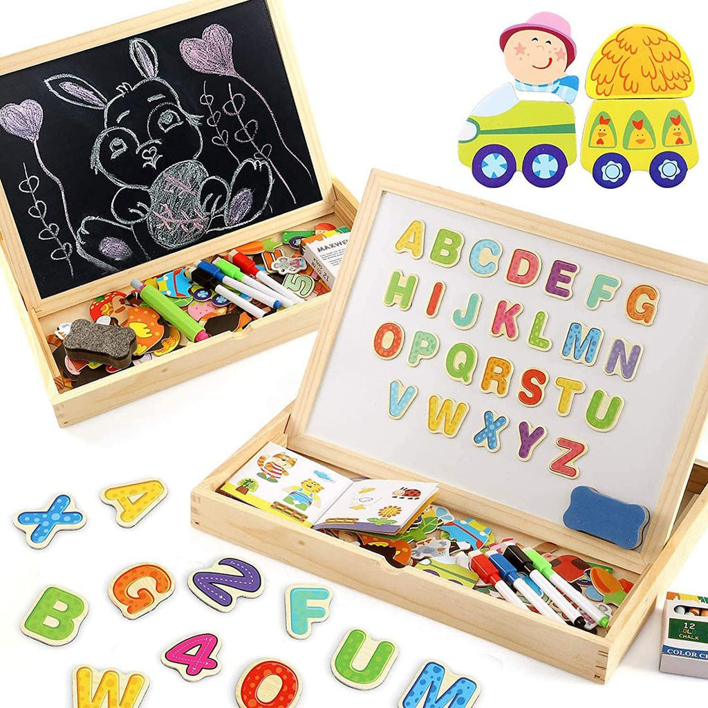 Visuele weergave van "CreativityBox - Magnetisch Houten Tekenbord En Puzzelset Voor Kinderen", een geweldig hulpmiddel voor educatief spelen.