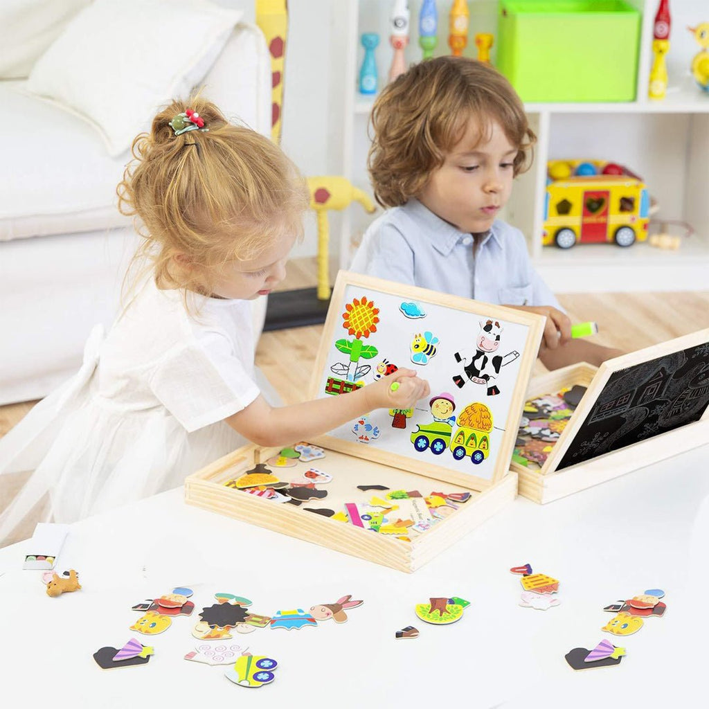 Afbeelding toont "CreativityBox - Magnetisch Houten Tekenbord En Puzzelset Voor Kinderen", ideaal voor creatief en leerzaam spelen.