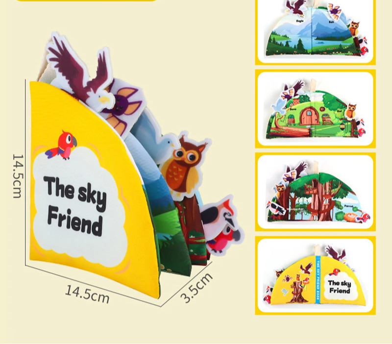 Kind speelt met een stoffen ontdekboek op bed.