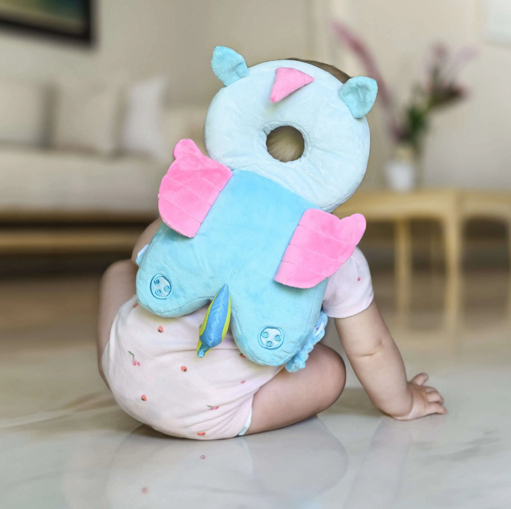Babyhoofdbeschermer met een innovatief en comfortabel ontwerp geschikt voor thuis of onderweg.