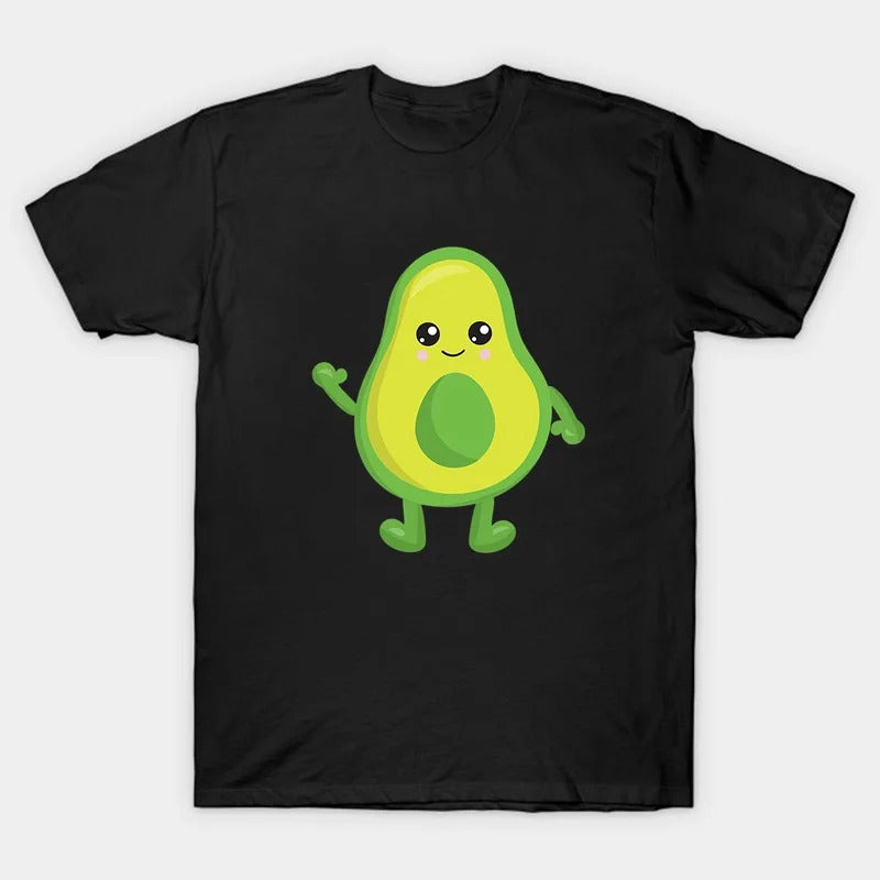 Set van drie zwarte avocado-shirts voor ouders en kind.